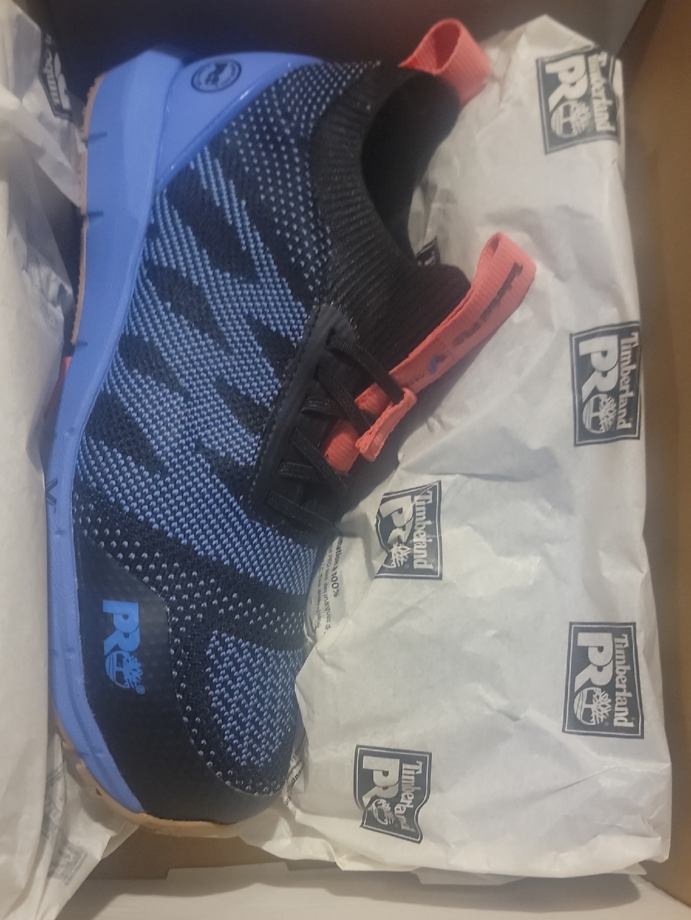 Timberland PRO Blue and Coral Knit Work Sneaker Steel Toe